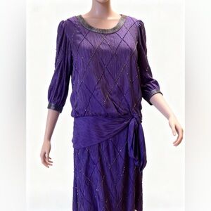 Francesca Damon vintage 80s silk purple beaded dress